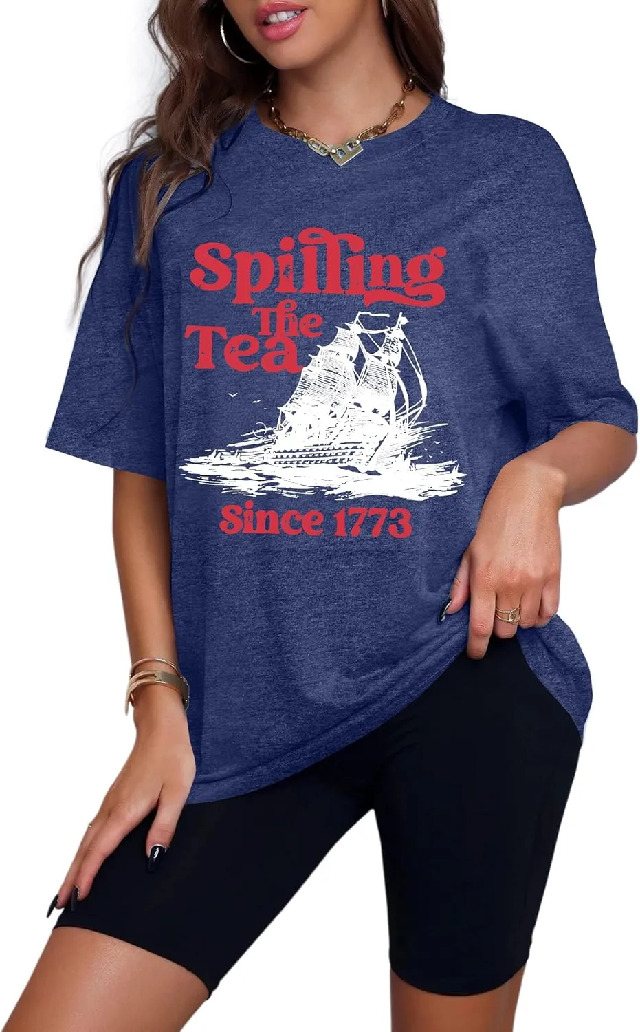 4th of July Shirts Women Spilling The Tea Since 1773 Shirt Patriotic T-Shirt American History Teacher Vintage Tee Tops