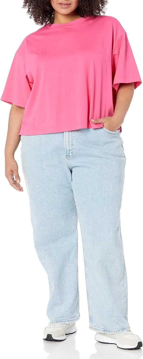 Amazon Essentials Women's Organic Cotton Drop Shoulder Relaxed Boxy Short-Sleeve T-Shirt (Available in Plus Size)