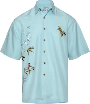 Bamboo Cay Embroidered Mens Short Sleeve Flying Parrots Tropical Hawaiian Button Down Shirt