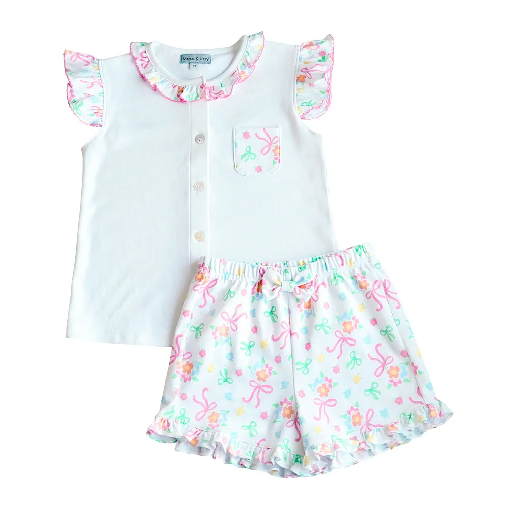 Bows and flowers Girls Shirt and Short Set Pima Cotton