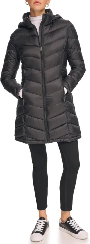 Calvin Klein Women's Everyday Hooded Zip Front Puffer Long Sleeve Coat