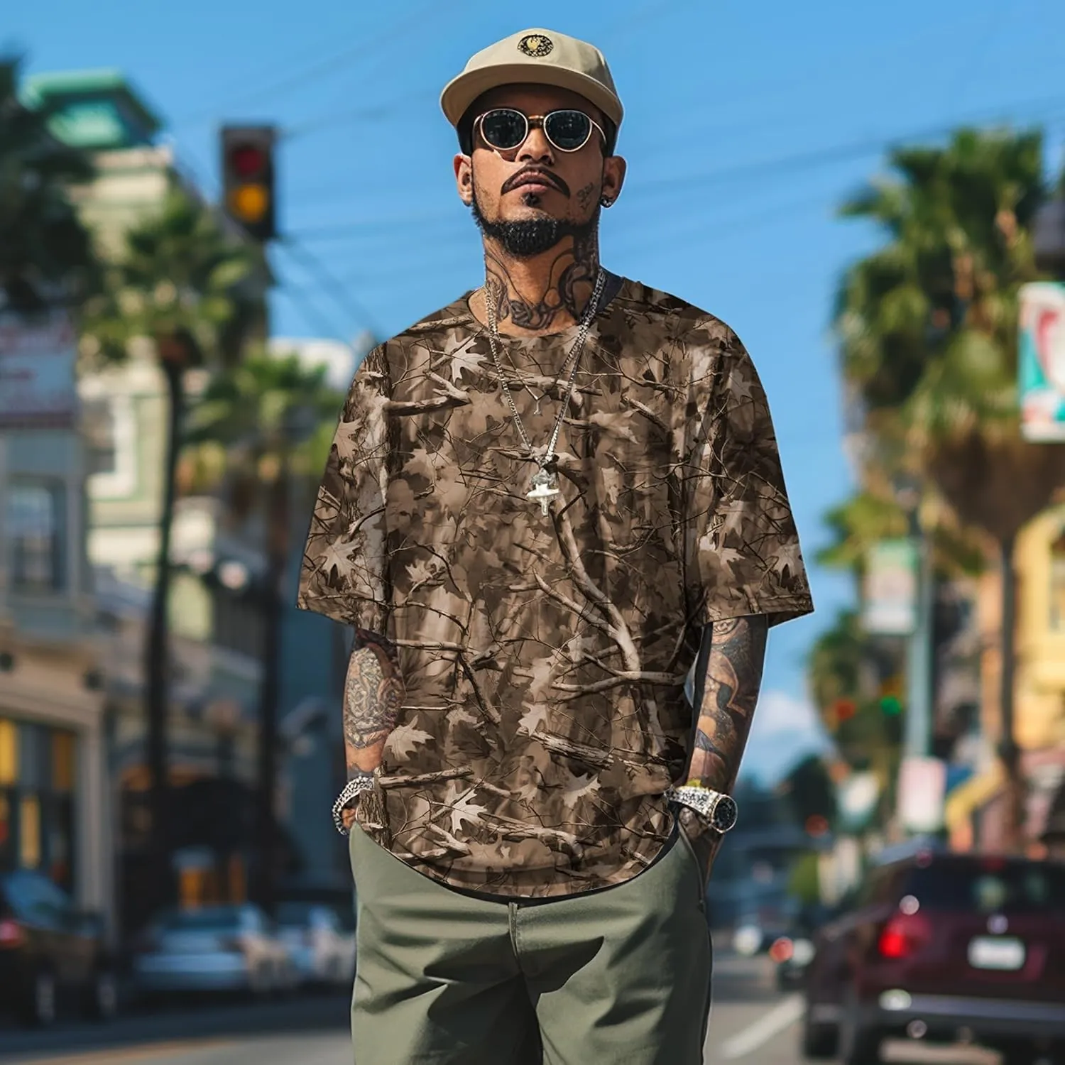 Camo Shirt for Women Men Oversized Camouflage Maple Leaf Print Camo T Shirt Short Sleeve Summer Camo Top