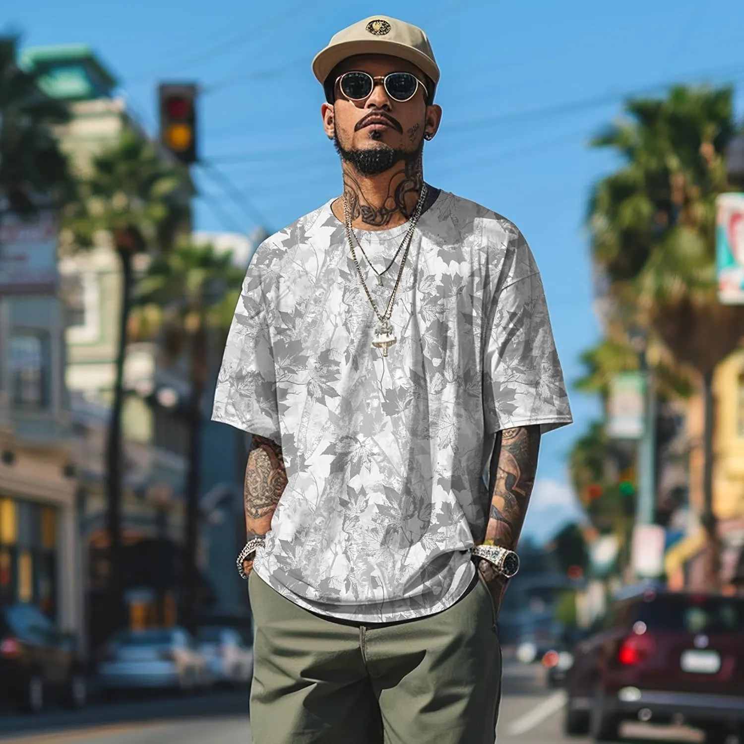 Camo Shirt for Women Men Oversized Camouflage Maple Leaf Print Camo T Shirt Short Sleeve Summer Camo Top