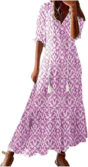 Casual Dresses for Women 2024 Short Sleeve Swiss Dot Maxi Dress Summer Fashion Short Sleeve Tiered Ruffle Long Dress