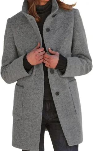 CHARTOU Women Winter Long Pea Coat Wool Blend Stand Collar Single Breast Thicken Blazer Jacket