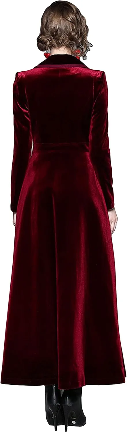 CHARTOU Women's Elegant Velvet One Button Maxi Trench Coat Pocket Party Overcoat