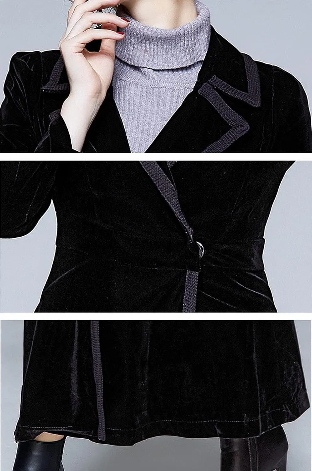 CHARTOU Women's Elegant Velvet One Button Maxi Trench Coat Pocket Party Overcoat