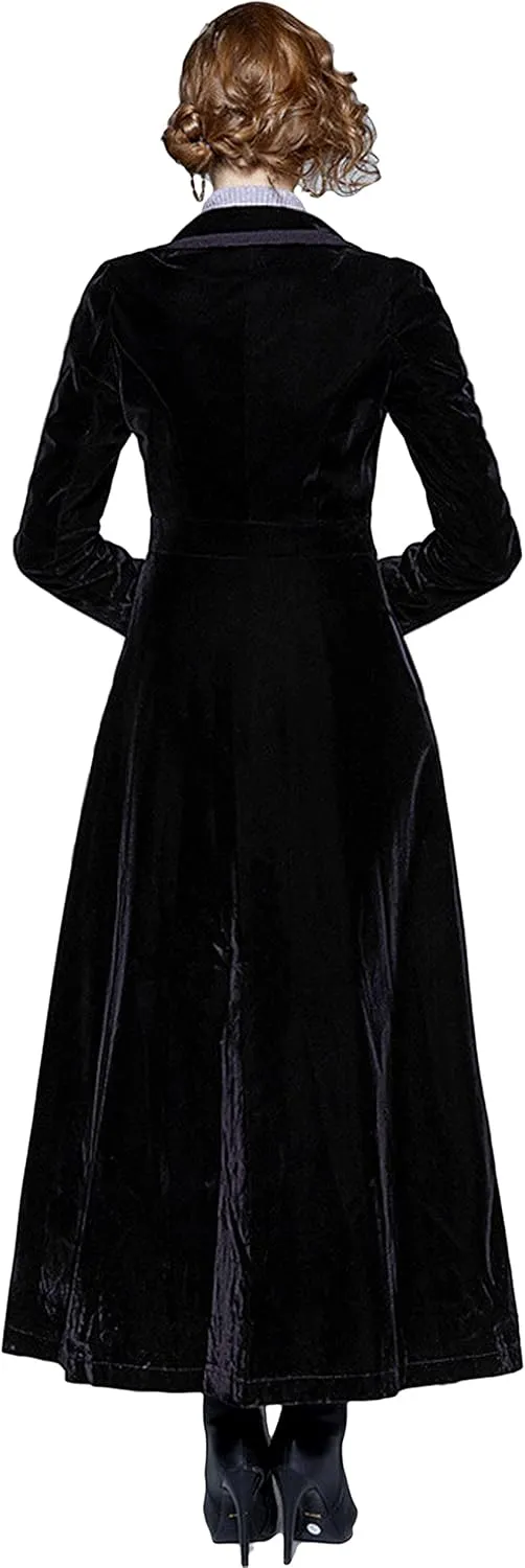 CHARTOU Women's Elegant Velvet One Button Maxi Trench Coat Pocket Party Overcoat