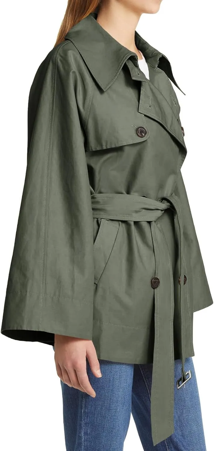 Cicy Bell Womens Casual Trench Coat Double Breasted Long Sleeve Fall Jacket Classic Lapel Overcoat with Belt