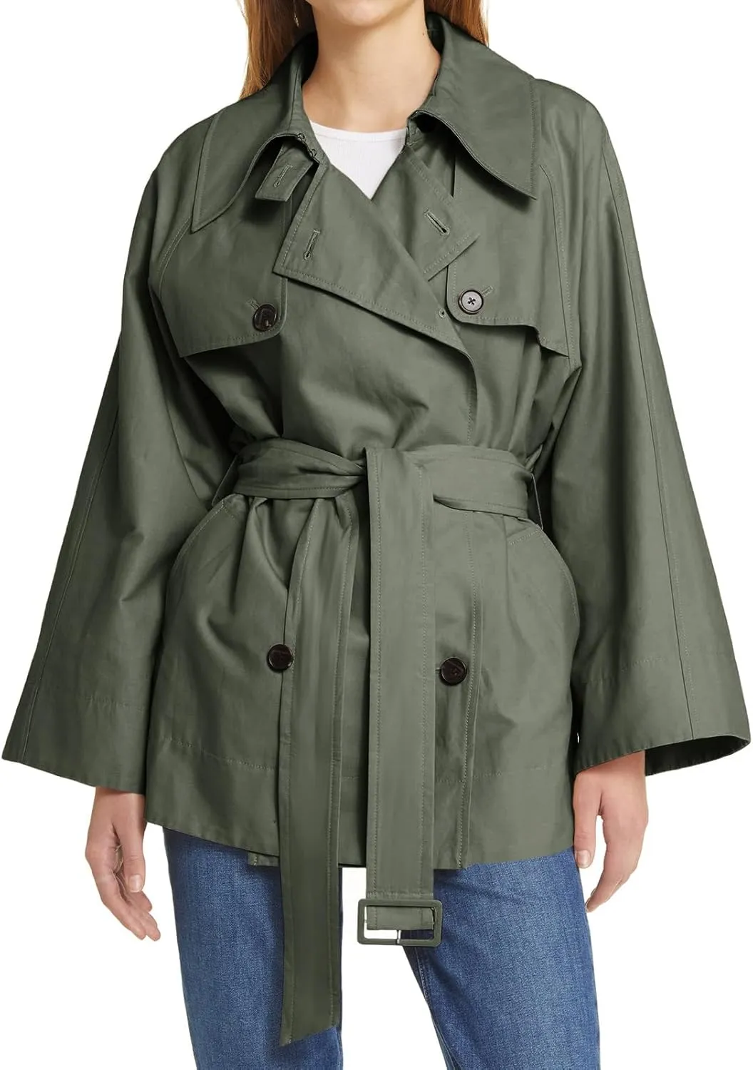 Cicy Bell Womens Casual Trench Coat Double Breasted Long Sleeve Fall Jacket Classic Lapel Overcoat with Belt