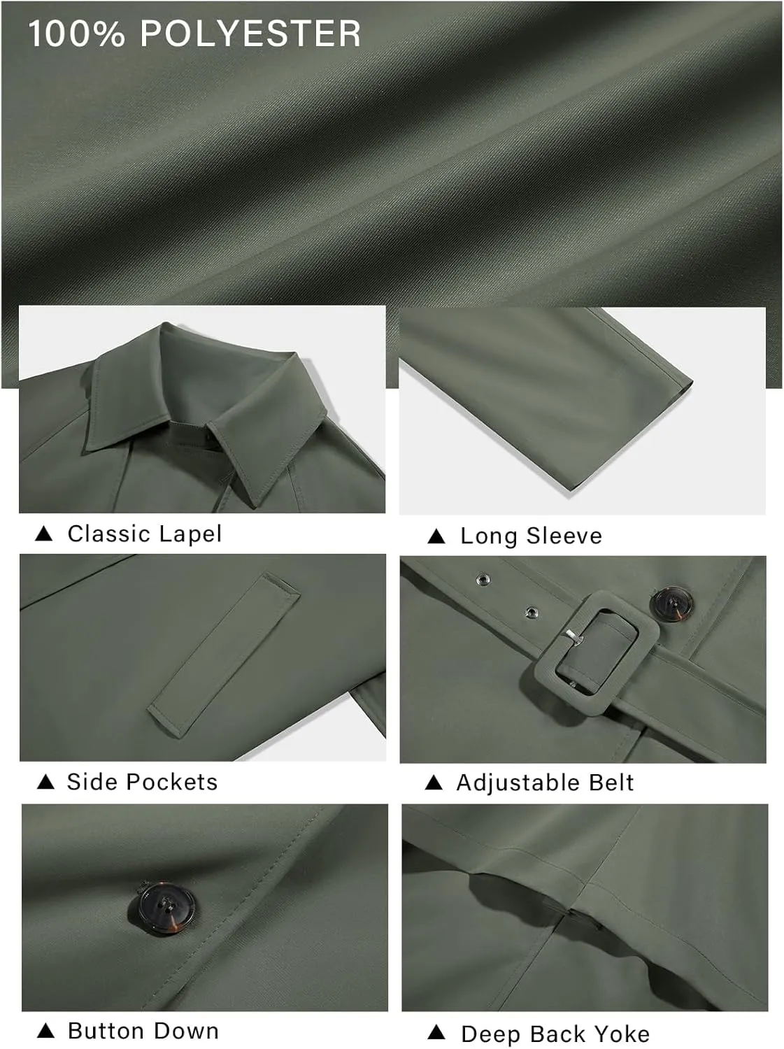 Cicy Bell Womens Casual Trench Coat Double Breasted Long Sleeve Fall Jacket Classic Lapel Overcoat with Belt