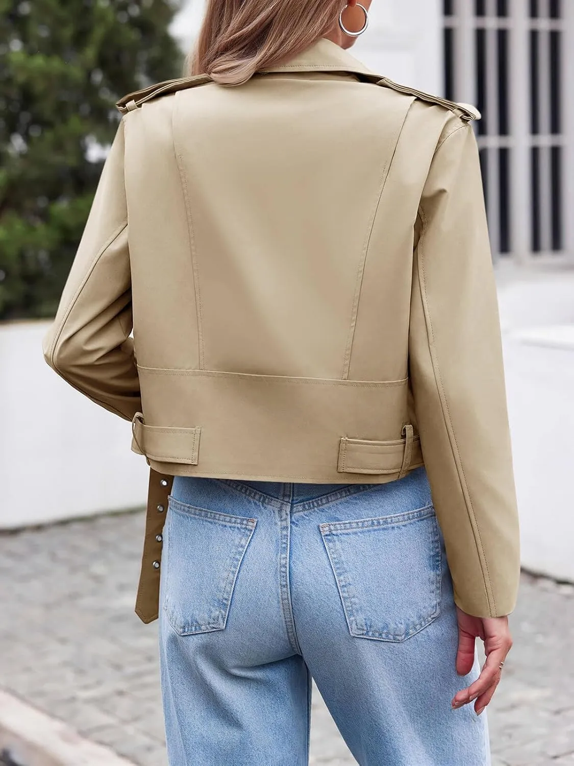 Cicy Bell Womens Cropped Trench Coat Zip Up Lapel Long Sleeve Casual Work Short Jacket Outerwear