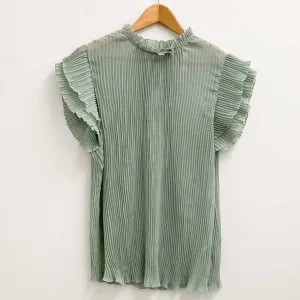 City Chic Sage Green Sheer Pleated High Neck Top UK 16