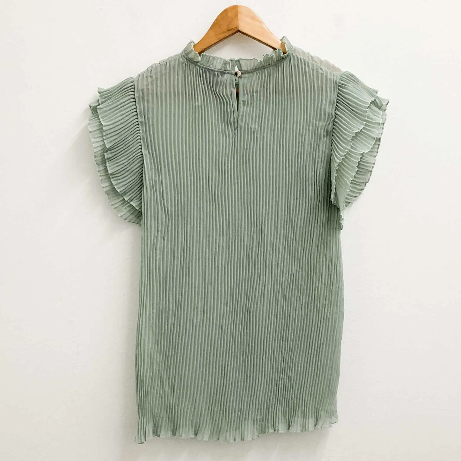 City Chic Sage Green Sheer Pleated High Neck Top UK 16