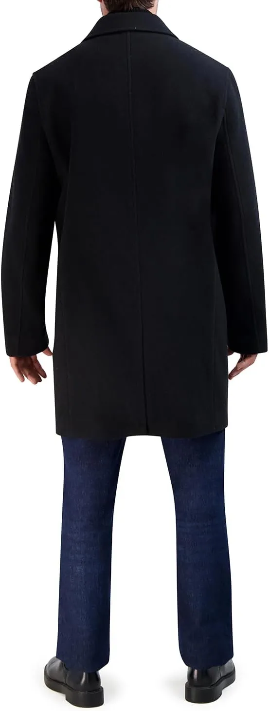 Cole Haan Men's Car Coat with Rib Knit Bib and Faux Leather Detail