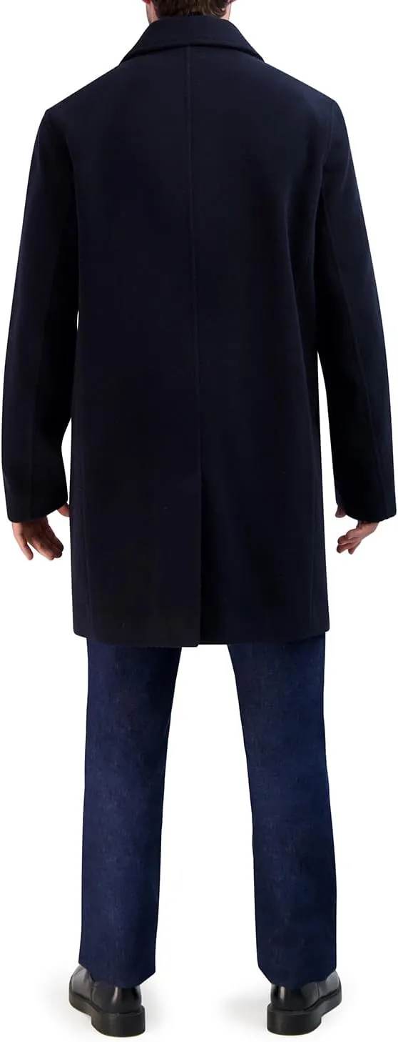 Cole Haan Men's Car Coat with Rib Knit Bib and Faux Leather Detail