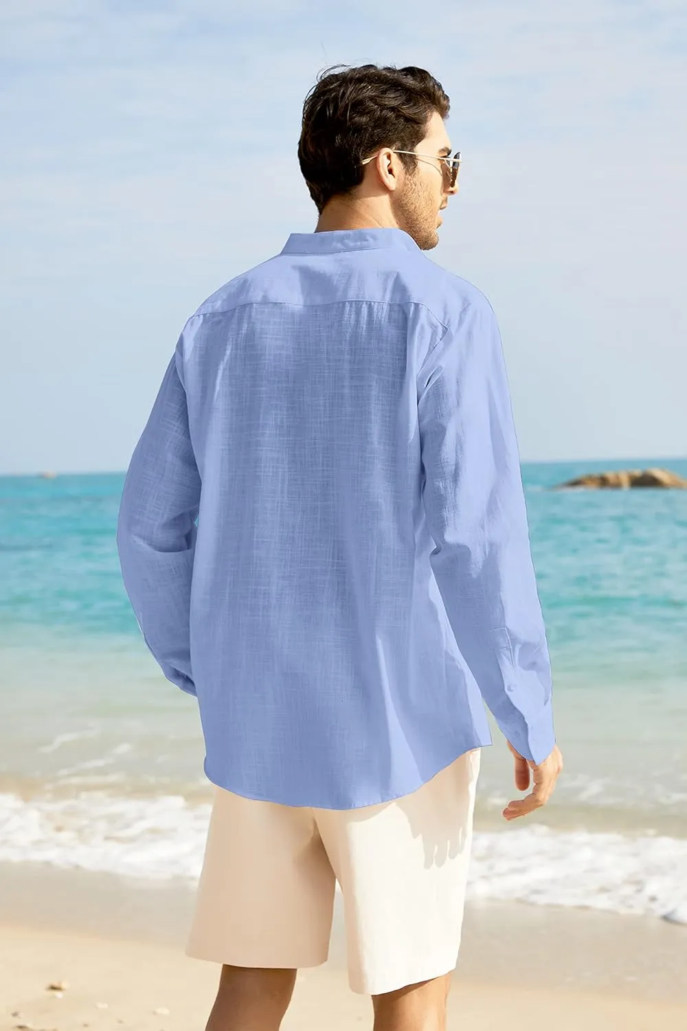 COOFANDY Men's Long Sleeve Cotton Linen Shirt Beach Button Down Shirts Casual Button Up Shirt Summer Yoga Tops with Pocket