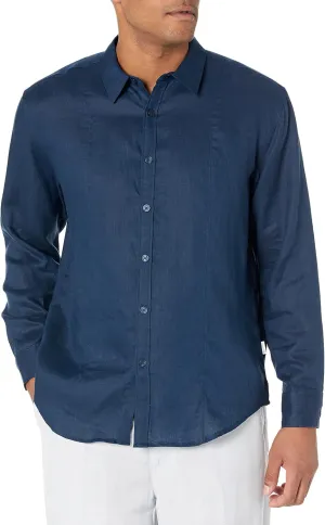 Cubavera Men's Cubavera Men'S 100% Linen Long Sleeve Shirt With Pintuck Detail, Relaxed Fit, Spread Collar