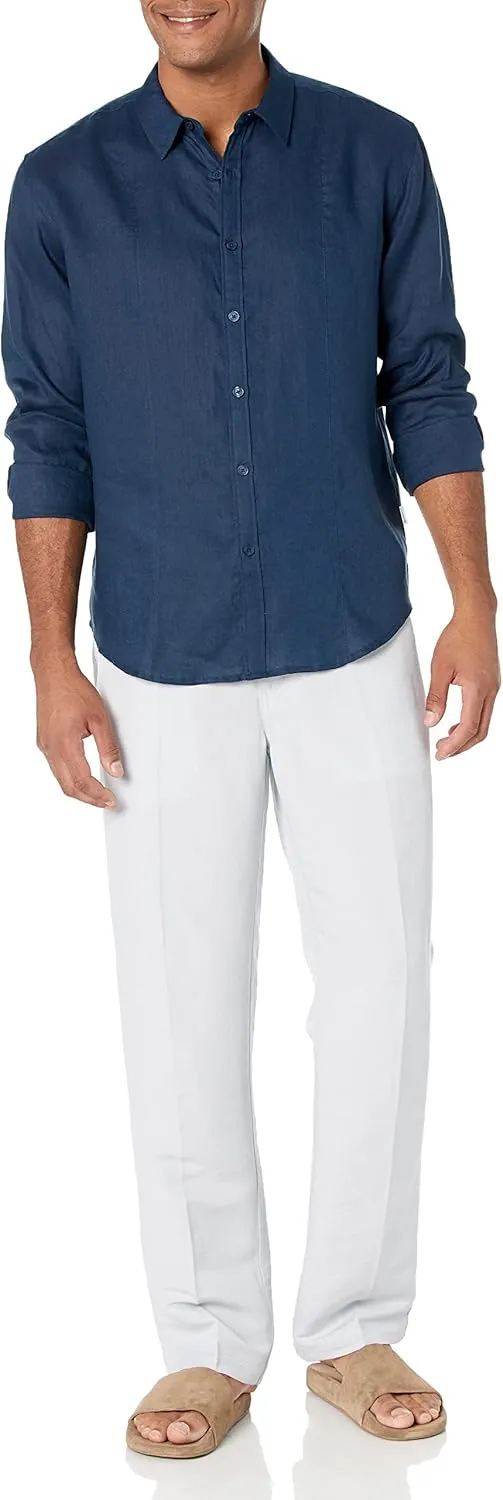 Cubavera Men's Cubavera Men'S 100% Linen Long Sleeve Shirt With Pintuck Detail, Relaxed Fit, Spread Collar
