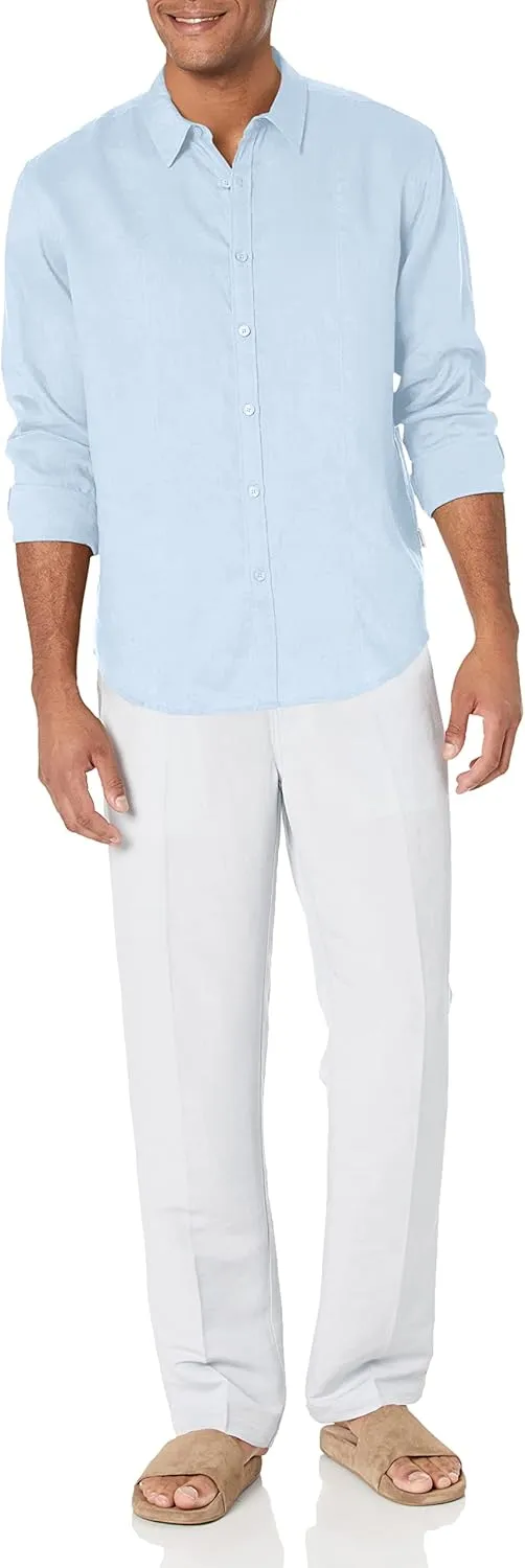 Cubavera Men's Cubavera Men'S 100% Linen Long Sleeve Shirt With Pintuck Detail, Relaxed Fit, Spread Collar