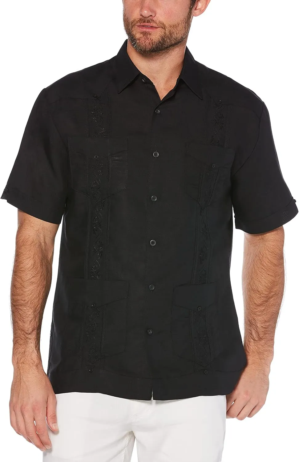 Cubavera Men's Four-Pocket Mini Pintuck Embroidered Authentic Guayabera Shirt, Short Sleeve Button Down