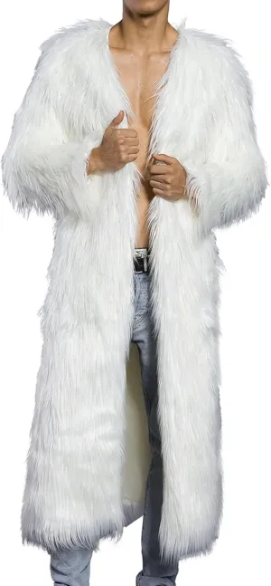 DGHM-JLMY Men's Essential Versatile Faux Fur Coat Long Fashion Faux Fur Coat Daily Trend Thickened Warm Trench Coat