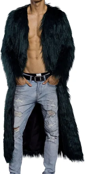DGHM-JLMY Men's Essential Versatile Faux Fur Coat Long Fashion Faux Fur Coat Daily Trend Thickened Warm Trench Coat