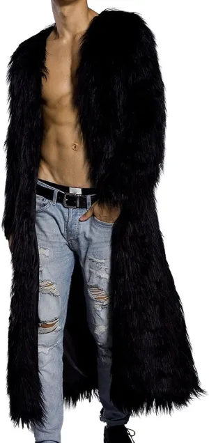DGHM-JLMY Men's Essential Versatile Faux Fur Coat Long Fashion Faux Fur Coat Daily Trend Thickened Warm Trench Coat