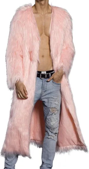 DGHM-JLMY Men's Essential Versatile Faux Fur Coat Long Fashion Faux Fur Coat Daily Trend Thickened Warm Trench Coat