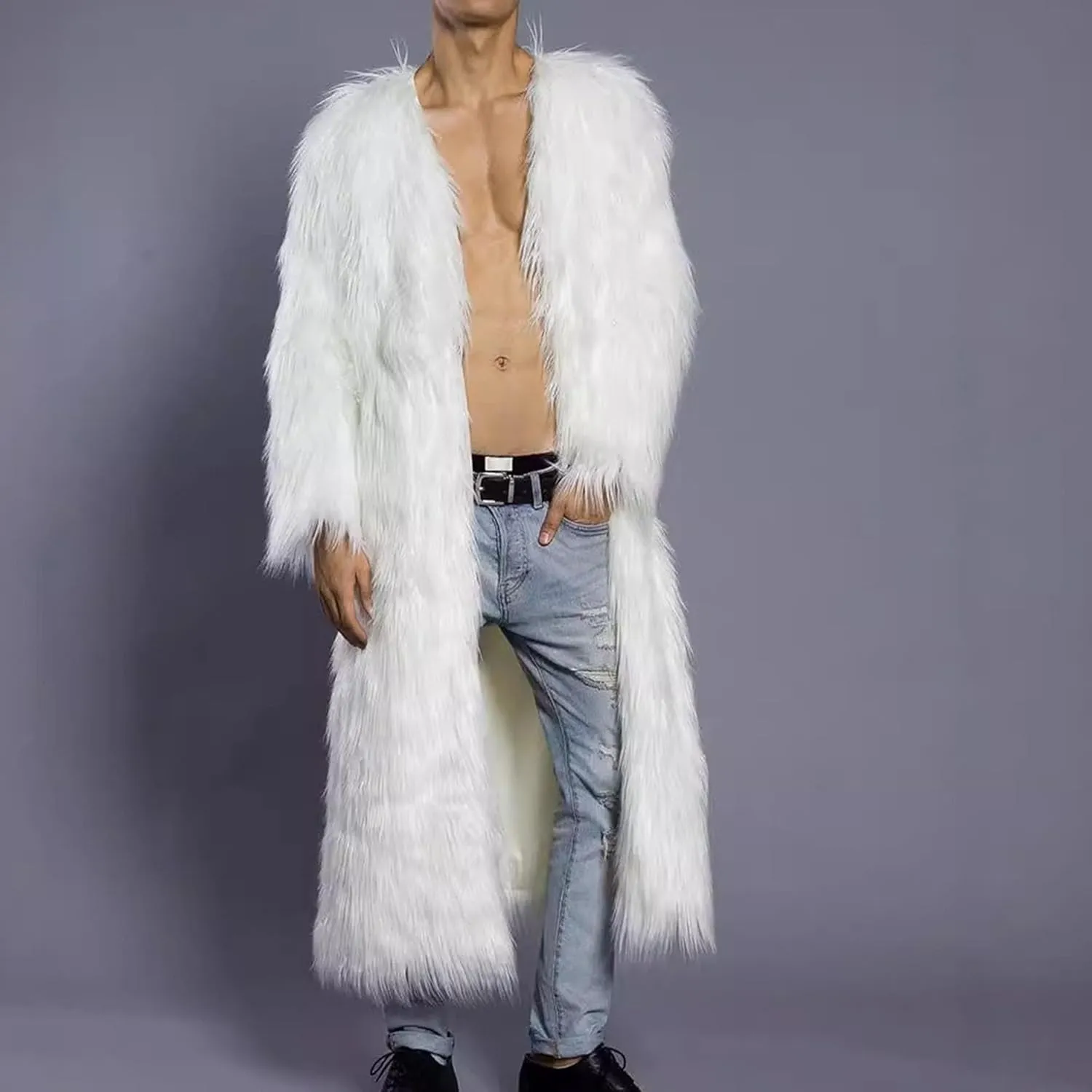 DGHM-JLMY Men's Essential Versatile Faux Fur Coat Long Fashion Faux Fur Coat Daily Trend Thickened Warm Trench Coat