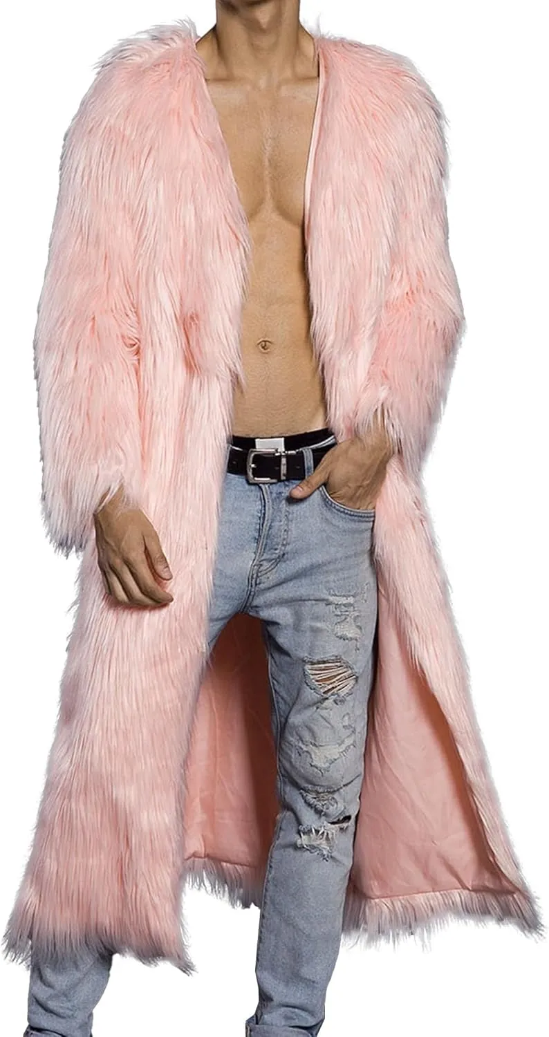 DGHM-JLMY Men's Essential Versatile Faux Fur Coat Long Fashion Faux Fur Coat Daily Trend Thickened Warm Trench Coat