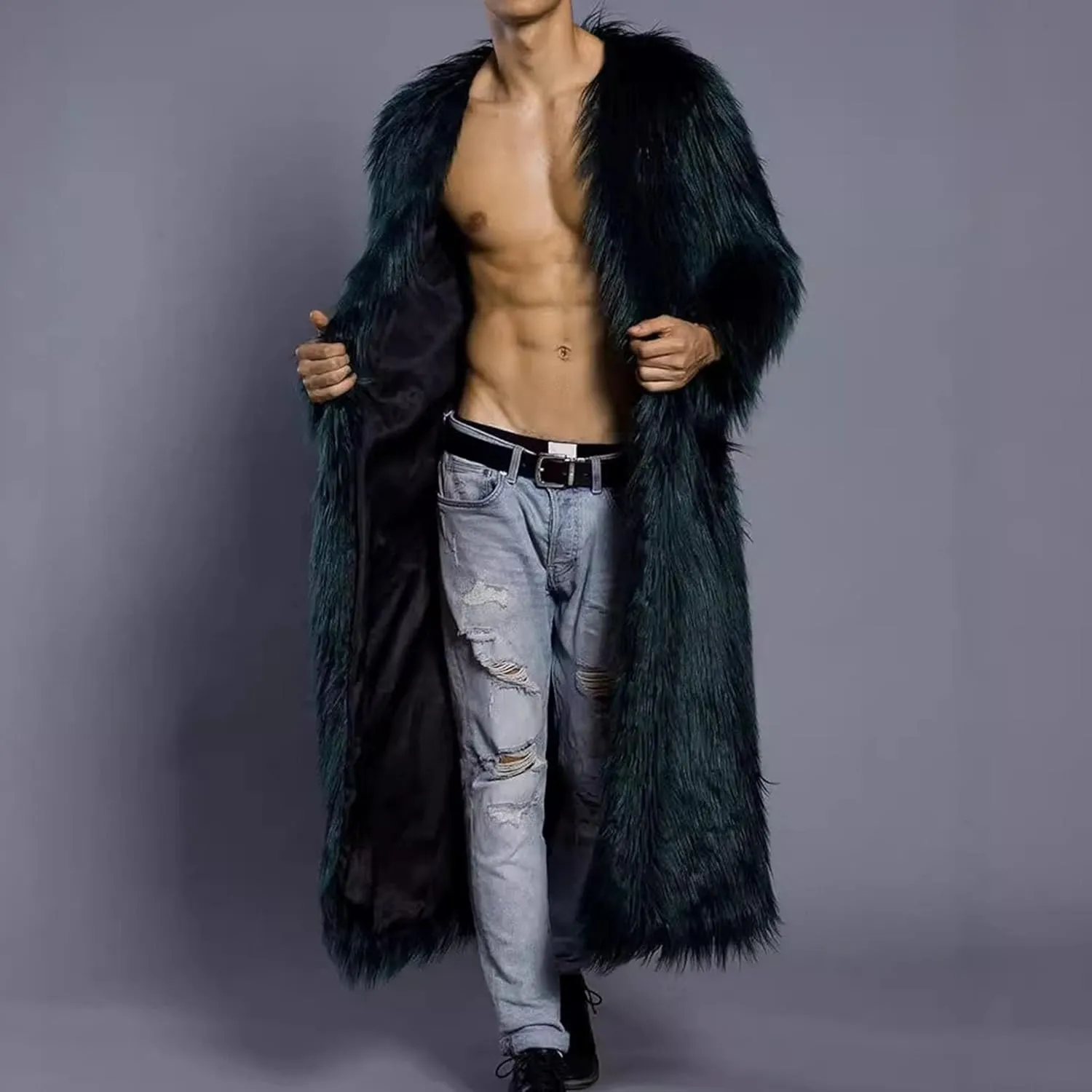 DGHM-JLMY Men's Essential Versatile Faux Fur Coat Long Fashion Faux Fur Coat Daily Trend Thickened Warm Trench Coat