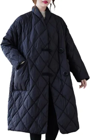 ellazhu Women's Lightweight Quilted Jacket Padded Winter Solid Button Puffer Coat GZ69