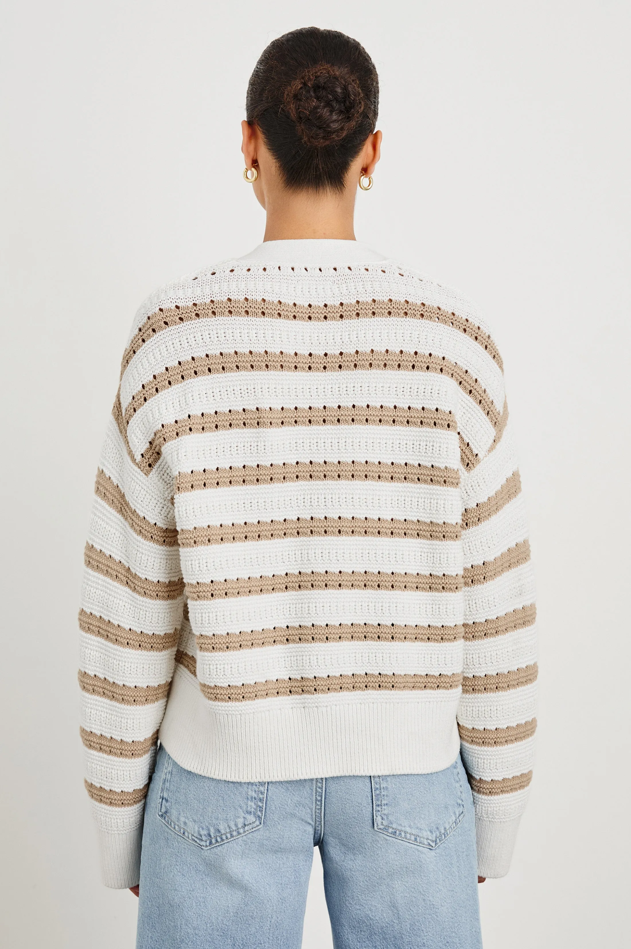 GENEVA CARDIGAN - IVORY OAT STRIPE
