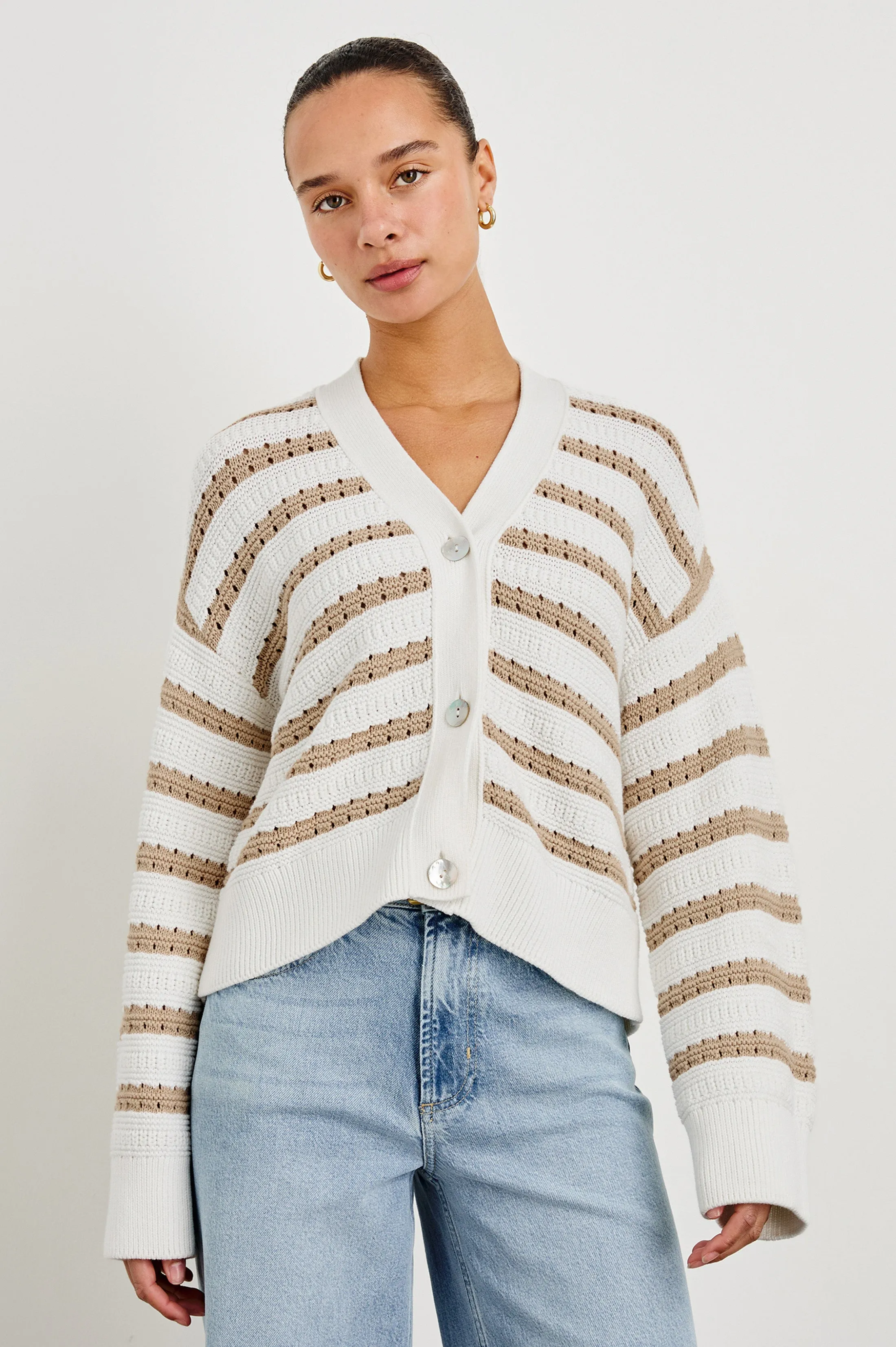 GENEVA CARDIGAN - IVORY OAT STRIPE