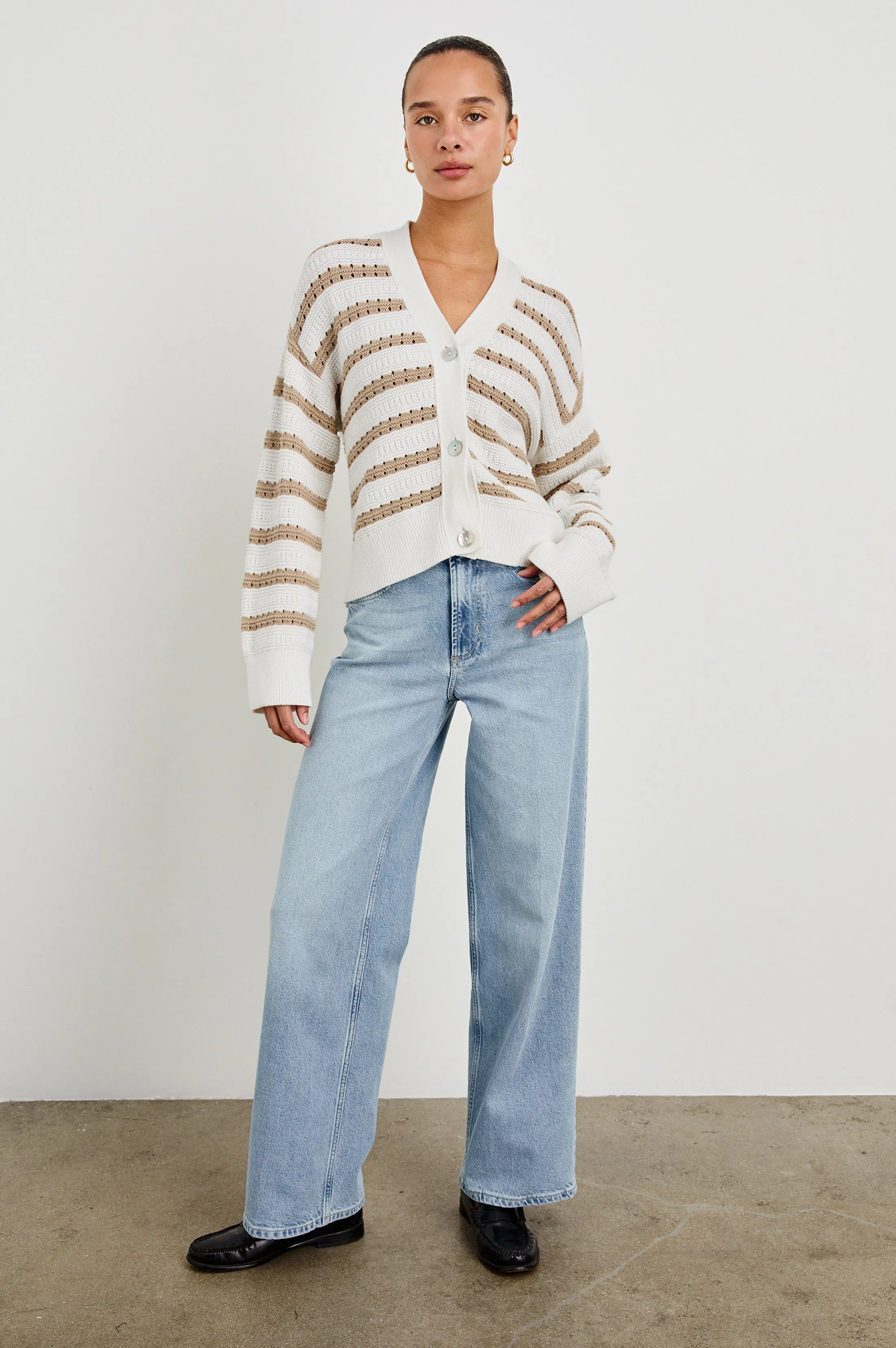 GENEVA CARDIGAN - IVORY OAT STRIPE
