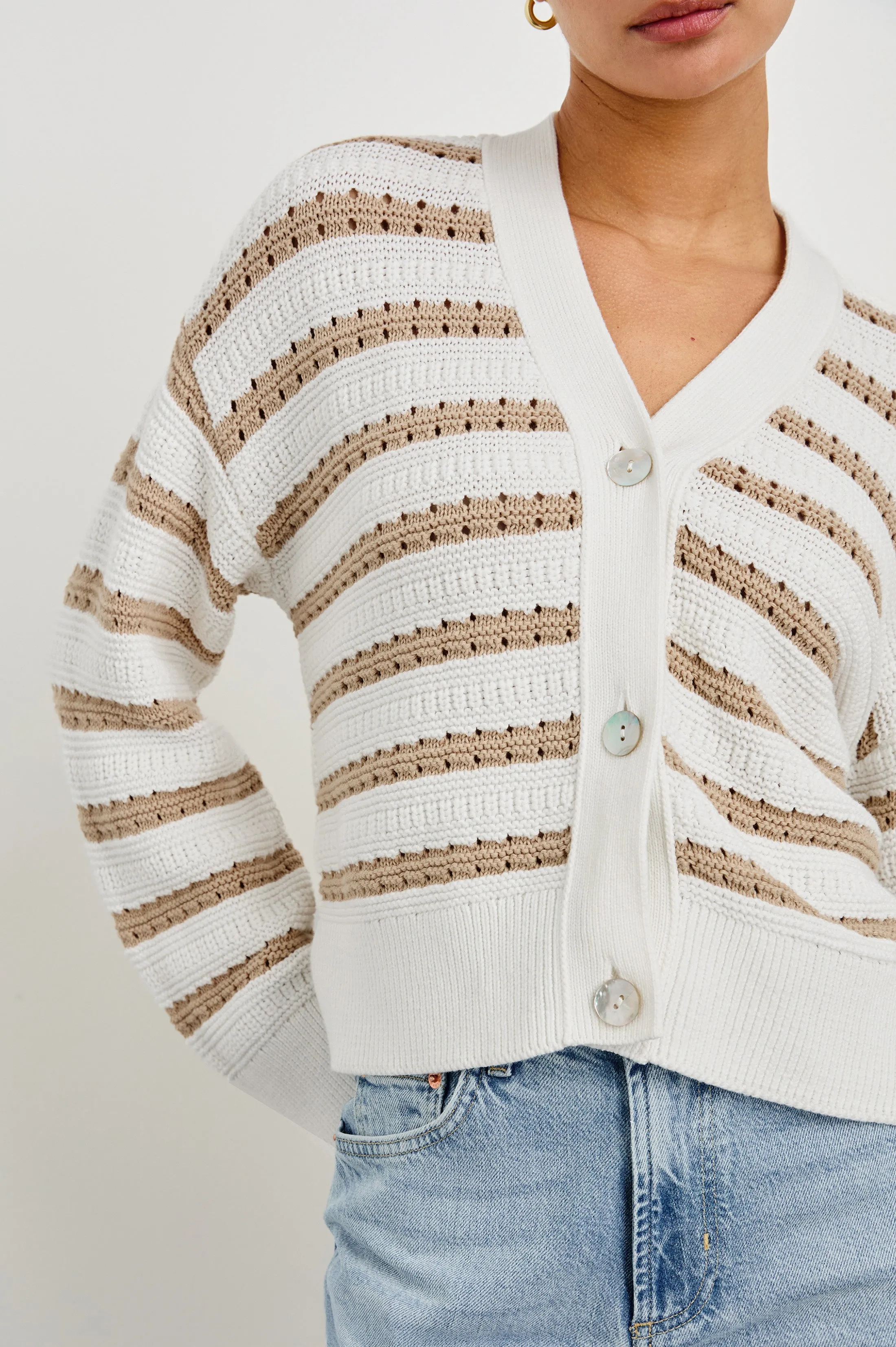 GENEVA CARDIGAN - IVORY OAT STRIPE