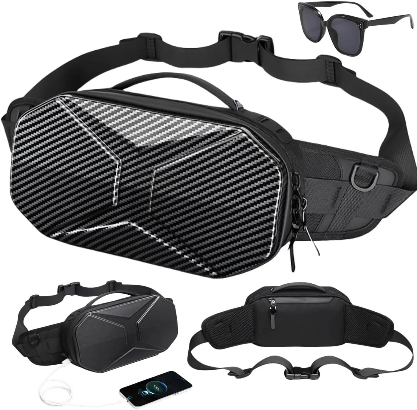 Hard Shell Fanny Pack for Men Women,Versatile Waterproof Sling Shoulder Bags,Casual Fashion Tactical Waist bag