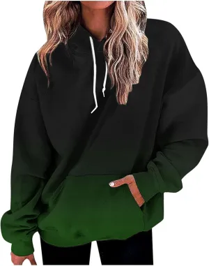 Hoodies For Women 2024 Causal Fall Fashion Oversized Hooded Sweatshirt Gradient Color Drawstring Pullover Hoodie