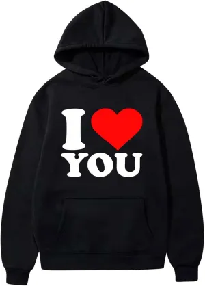 I Love You Sweatshirt Womens Long Sleeve Pullover Tops with Pockets Oversized Hoodies Baggy Tunic Tops Blouse