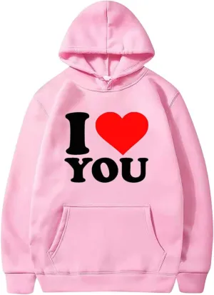 I Love You Sweatshirt Womens Long Sleeve Pullover Tops with Pockets Oversized Hoodies Baggy Tunic Tops Blouse