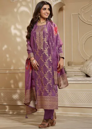 Itten Purple Jacquard Suit in Tissue Silk Featuring Floral Jaal Itten Purple Jacquard Suit in Tissue Silk Featuring Floral Jaal