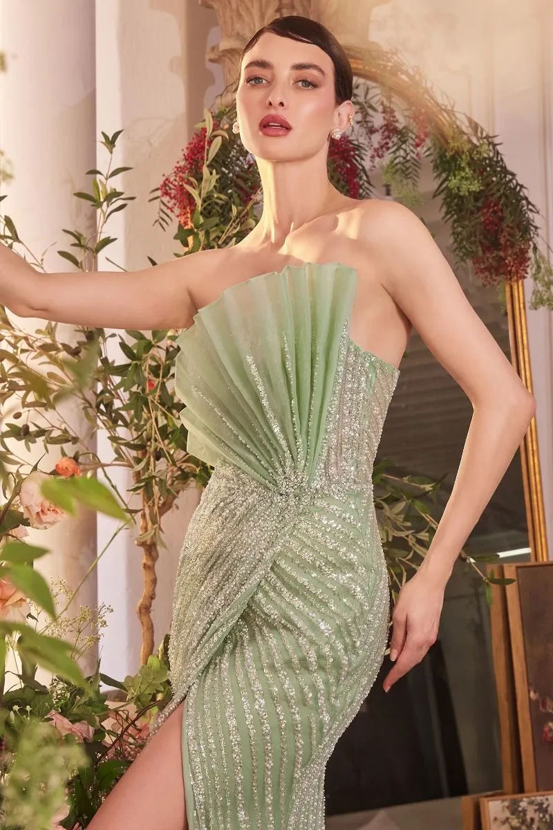 Julia Embellished Pleated Maxi Gown (Sage)
