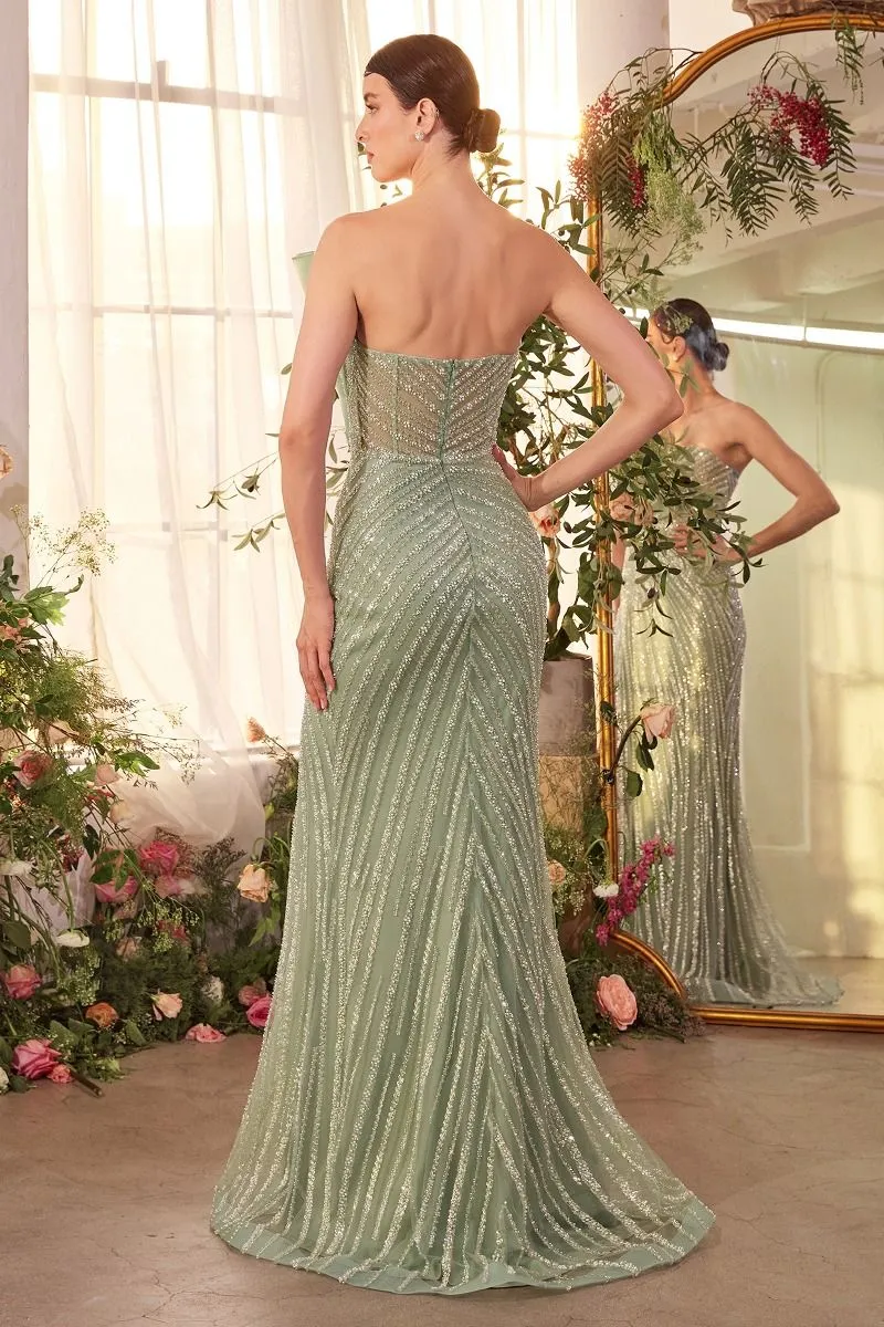 Julia Embellished Pleated Maxi Gown (Sage)