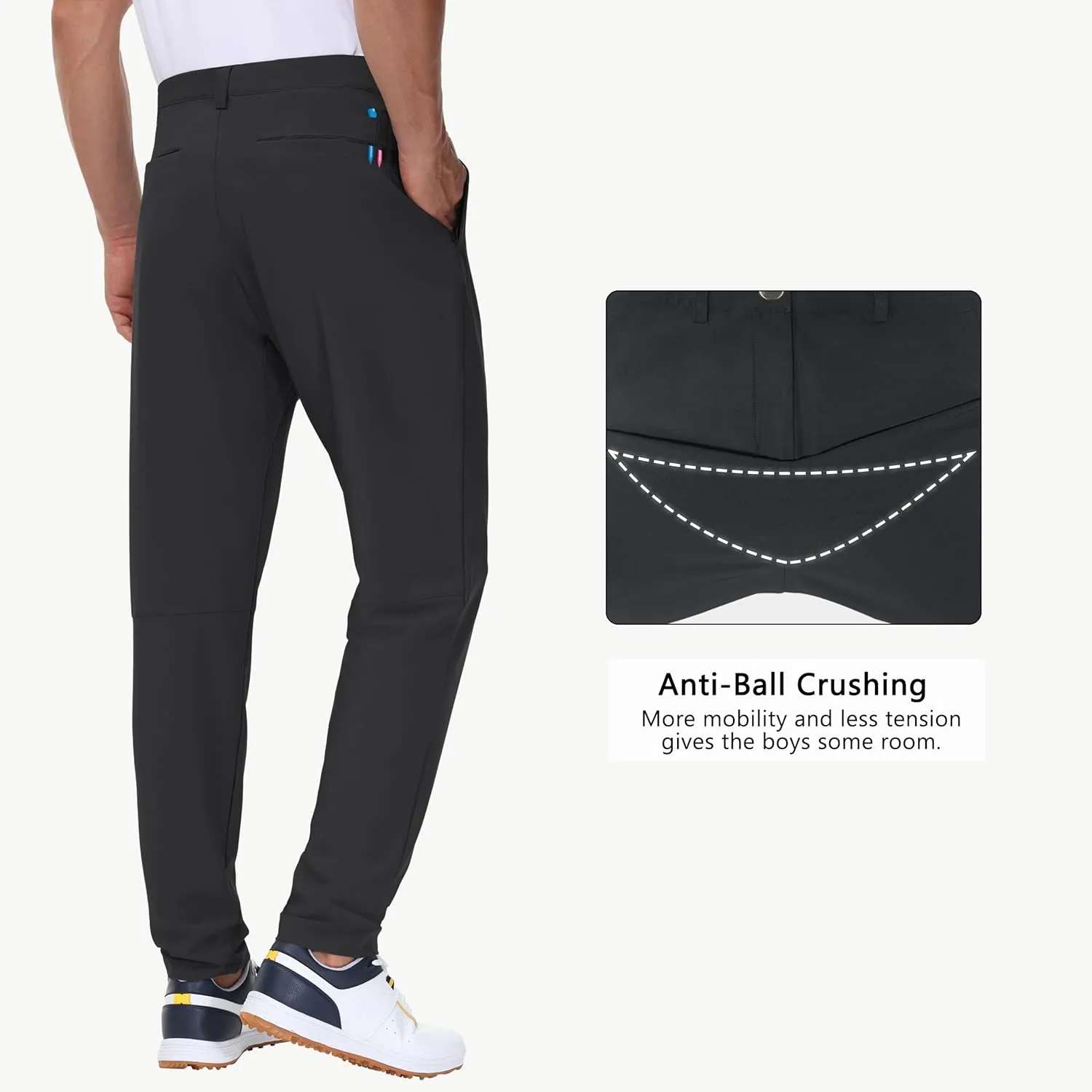 JWM 29"/30"/31"/32" Mens Golf Pants Stretch Straight Leg Relaxed Fit Dress Pants Lightweight Comfy Casual Trousers Zip Pocket