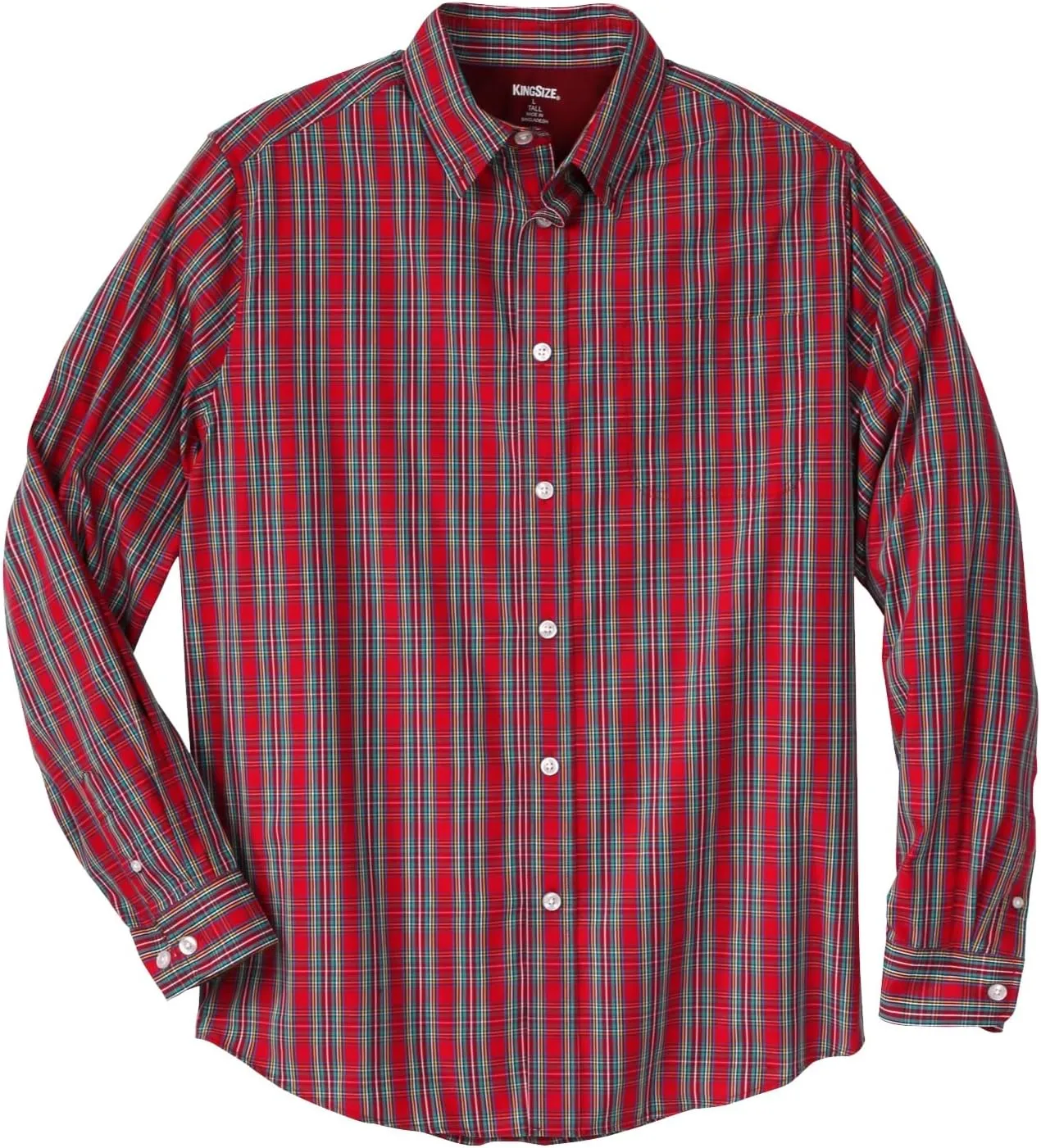 KingSize Men's Big & Tall Long Sleeve Wrinkle-Free Plaid Shirt
