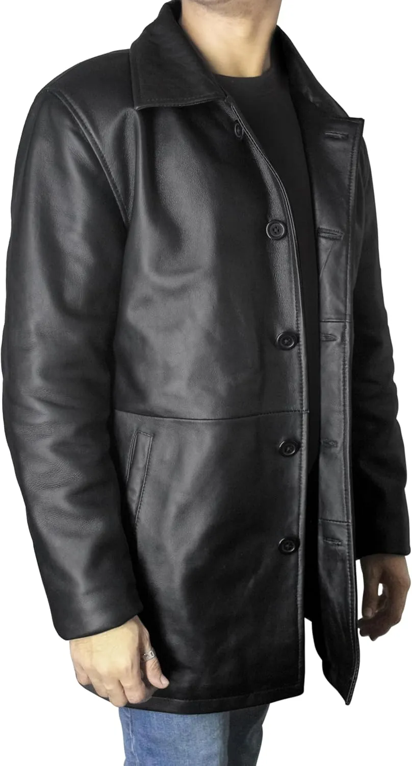 Leather Car Coat For Men Genuine Lambskin Mens Trench Coat - Classic Long Coat For Men