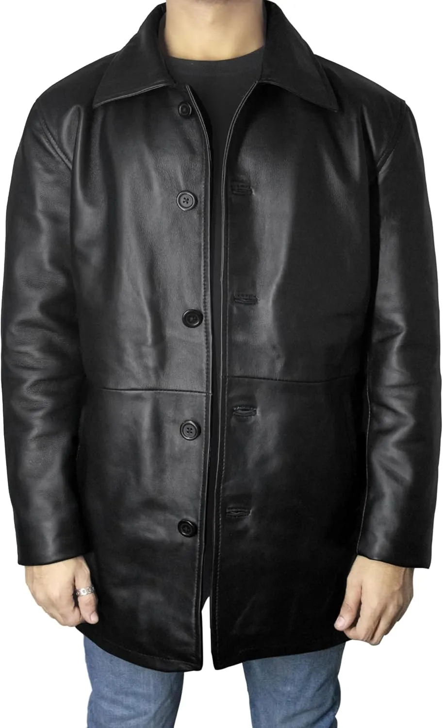 Leather Car Coat For Men Genuine Lambskin Mens Trench Coat - Classic Long Coat For Men