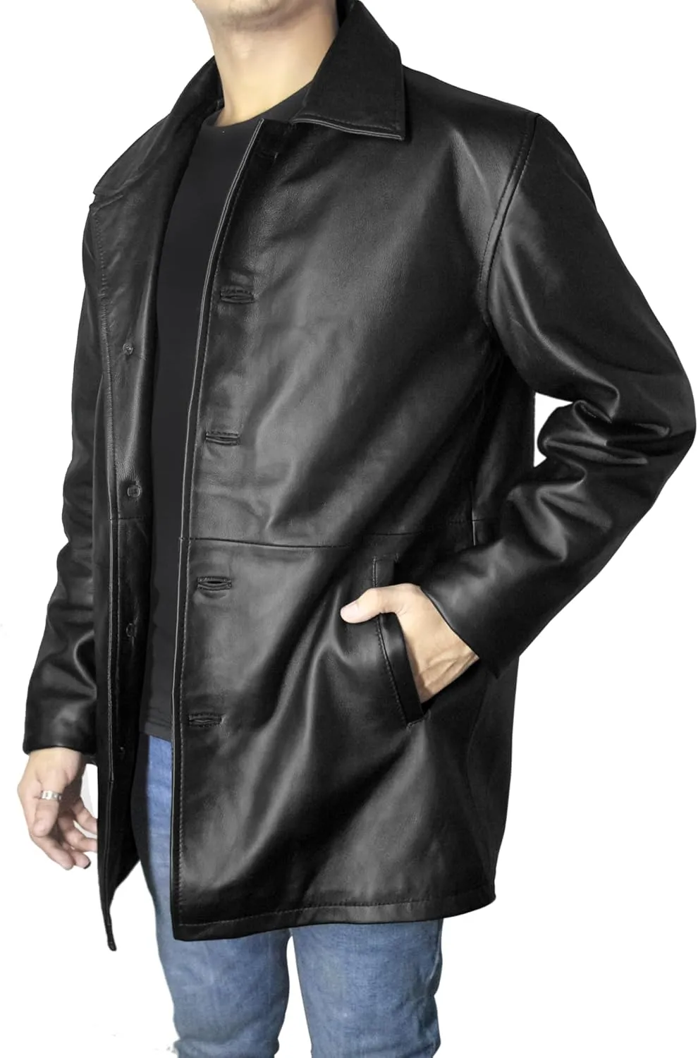 Leather Car Coat For Men Genuine Lambskin Mens Trench Coat - Classic Long Coat For Men
