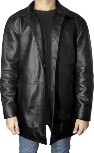 Leather Car Coat For Men Genuine Lambskin Mens Trench Coat - Classic Long Coat For Men